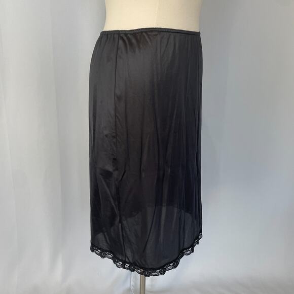 Half Slip Skirt Plus Size 18W 20W Black Solid Nylon Satin Lace Trim Lingerie - Picture 5 of 10